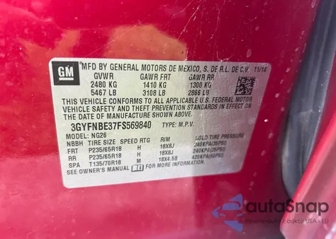 2015 Cadillac Srx Luxury Collection z USA, uszkodzony, nr VIN 3GYFNBE37FS569840